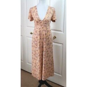 BCBGeneration Womens Pink Floral Cropped Jumpsuit Cap Sleeve Stretch Jumper Sz S